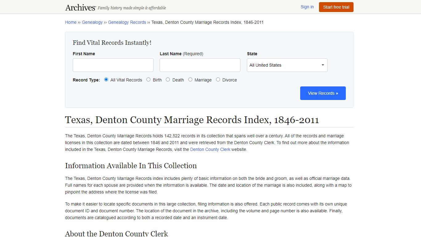Texas, Denton County Marriage Records Index, 1846-2011 - Archives.com