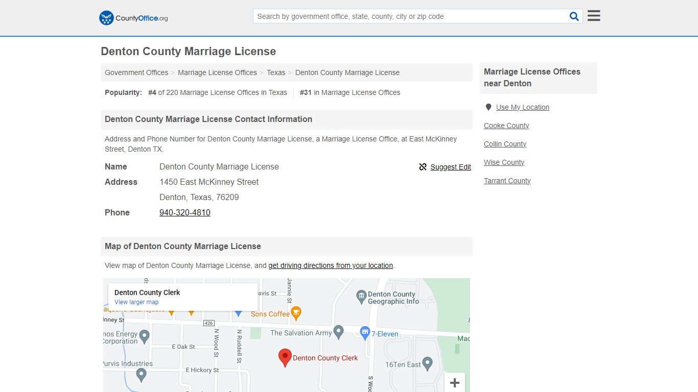 Denton County Marriage License - Denton, TX (Address and Phone)